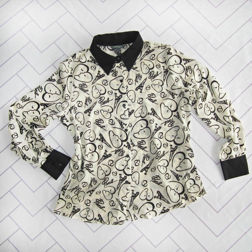 Catherine Malandrino Paris Graphic Blouse Sz Lg